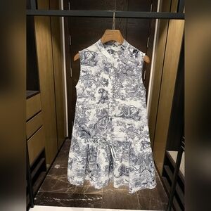 Dior Sleeveless Blue and White Printed Dress